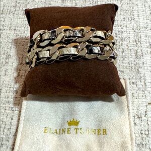 Elaine Turner Gold and Snakeskin Leather Women's Bracelet